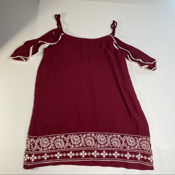 Burgundy Embroidered Sun Dress Shoulder Less - Picture 8 of 8